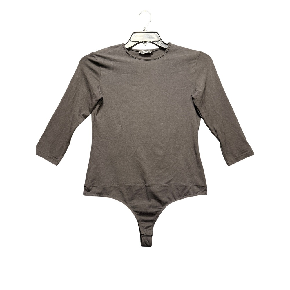 Kikiriki Bodysuit Womens XL Black 3/4 Sleeve Crew Neck Snap Crotch Thong